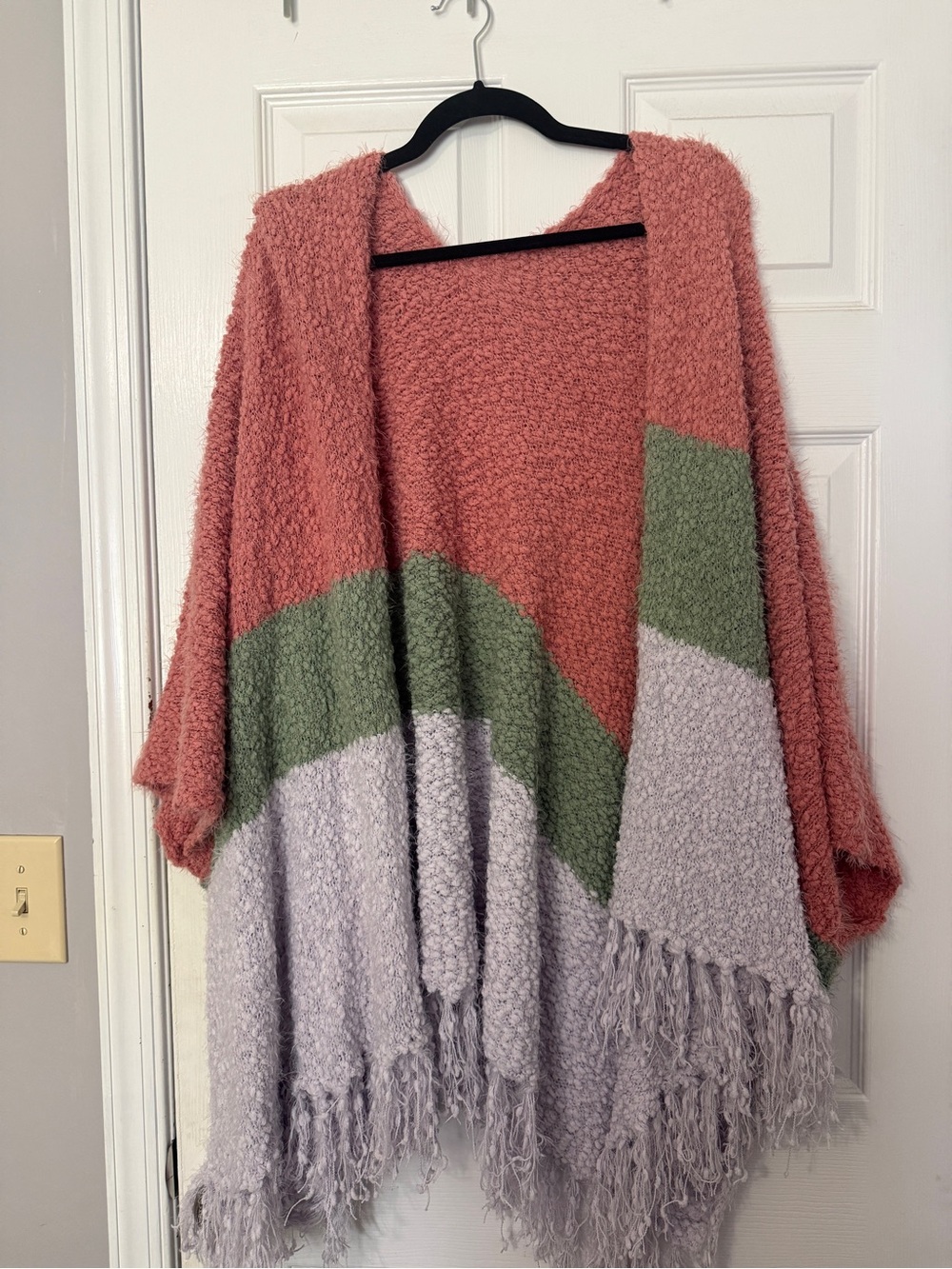 Matilda Jane Pink Green Lilac Bouclé Open-Front Poncho